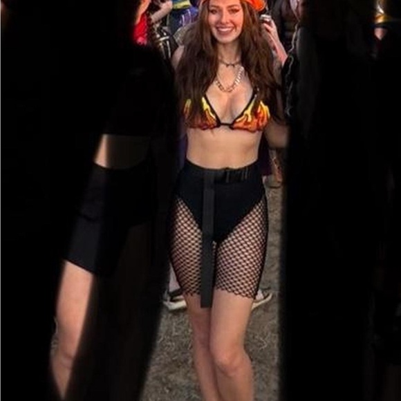 iHeartRaves Tops - Vibrant Flame Bikini Top with Black Mesh Skirt rave set